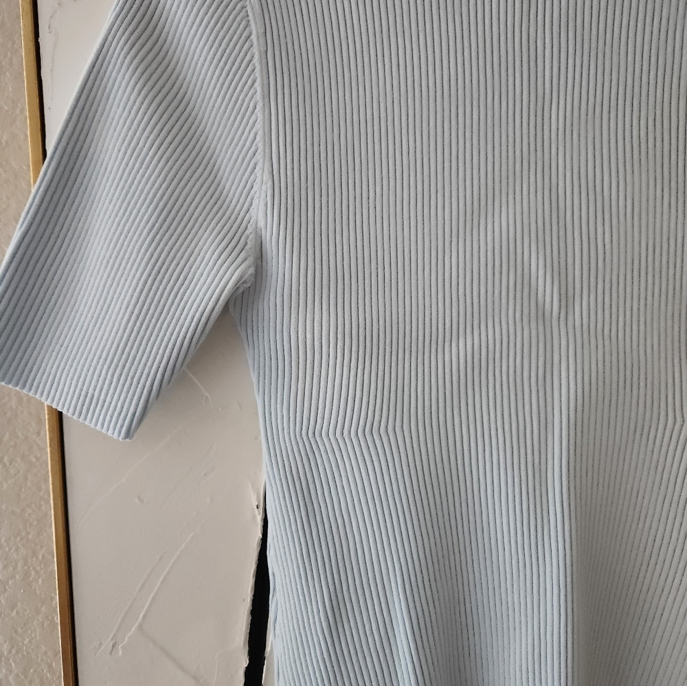 A.L.C. Pale Blue Ribbed Short Sleeve Polo Bodysuit - Picture 8 of 10